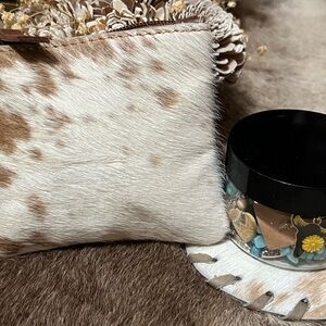 Brown and White Cowhide change purse with jewelry jar